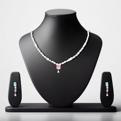 BEAUTYFUZZ ANAYA DECOR Crystal Silver Pink, Turquoise Jewellery Set(Pack of 3)