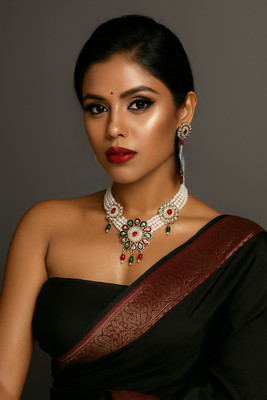 nmglam Brass Silver Ruby Red, White, Green Jewellery Set(Pack of 1)