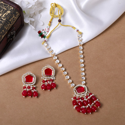 mahi Alloy Gold-plated Red Jewellery Set(Pack of 1)