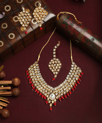 YouBella Alloy Gold-plated Red Jewellery Set(Pack of 4)