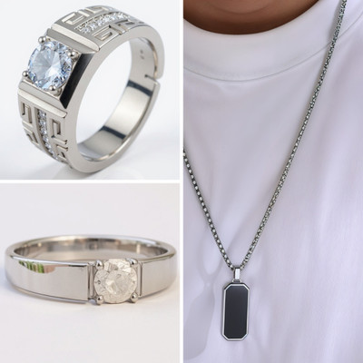KURMASHOP Stainless Steel Sterling Silver Silver, Black, White Jewellery Set(Pack of 3)