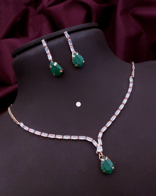 SHIVAY FASHION HUB Alloy Silver Rose Gold, Green Jewellery Set(Pack of 1)