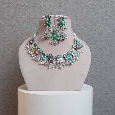 BlingNation Alloy Silver Multicolor Jewellery Set(Pack of 1)