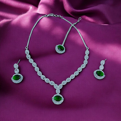 Paaridhi Sterling Silver Green, White Jewellery Set(Pack of 1)