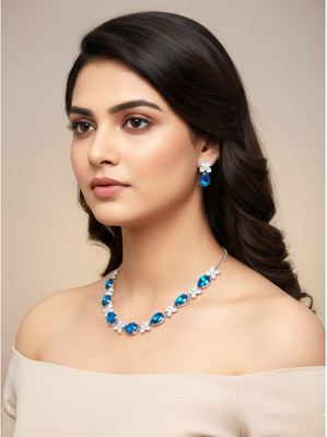 Varnii Stone, Alloy Silver Blue, Silver Jewellery Set(Pack of 1)