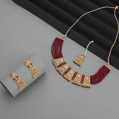 smtsha Alloy Gold-plated Maroon Jewellery Set(Pack of 1)