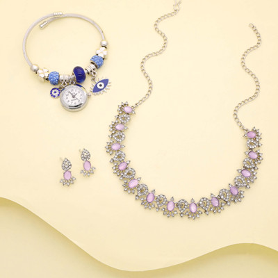 brado jewellery Brass Gold-plated Silver, White, Purple Jewellery Set(Pack of 1)