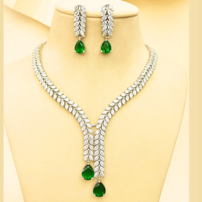 Amoha Lifestyle Brass Silver Silver, Green Jewellery Set(Pack of 3)