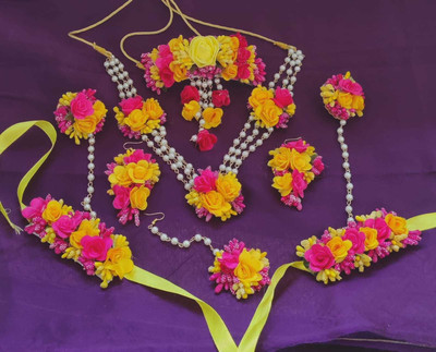 Paladiya Krafts Fabric, Paper Red, Yellow Jewellery Set(Pack of 4)