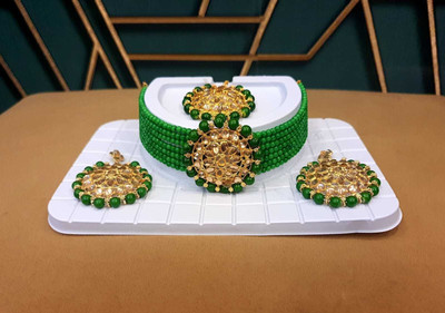 Gorgeous Gems Brass Gold-plated Green, Gold Jewellery Set(Pack of 1)