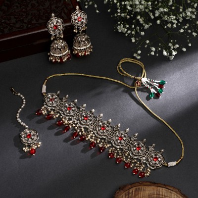 NIHA IMMITATION Brass Gold-plated Ruby Red, Silver Jewellery Set(Pack of 4)