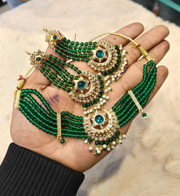 Mk Jewellery Alloy Gold-plated Green Jewellery Set(Pack of 1)