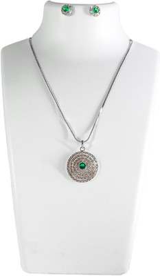 Sanaadhya Jewels Brass Rhodium Green Jewellery Set(Pack of 1)