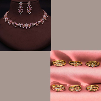 VEDDAA Brass Gold-plated Gold, Rose Gold, Purple Jewellery Set(Pack of 7)