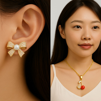 Henuka Alloy Gold-plated Multicolor Jewellery Set(Pack of 2)