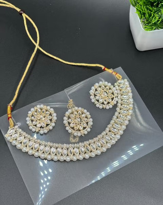 SatnamCreation Alloy Gold-plated White Jewellery Set(Pack of 1)
