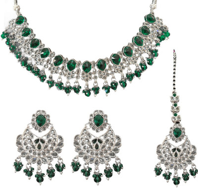 ACCESSHER Sterling Silver Silver Green Jewellery Set(Pack of 1)