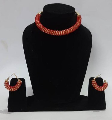 Aksh Enterprises Alloy Gold-plated Red, Gold Jewellery Set(Pack of 1)