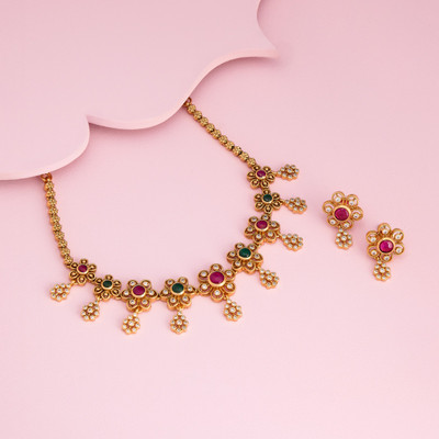 Kushal's Fashion Jewellery Copper Gold-plated Multicolor Jewellery Set(Pack of 3)