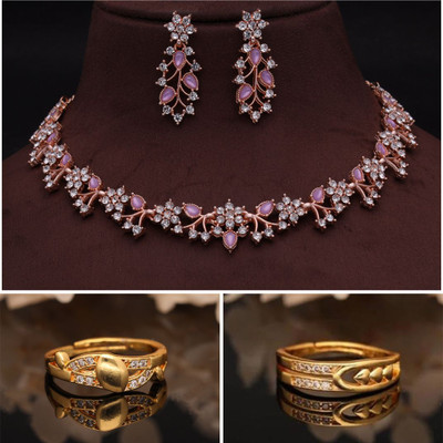Sangria Brass Gold-plated Red, Brown Jewellery Set(Pack of 3)