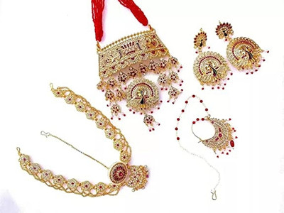 parth fancy artificial Brass Gold-plated Red Jewellery Set(Pack of 1)