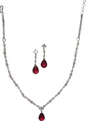 Tarak Traders Brass Rhodium Red Jewellery Set(Pack of 1)