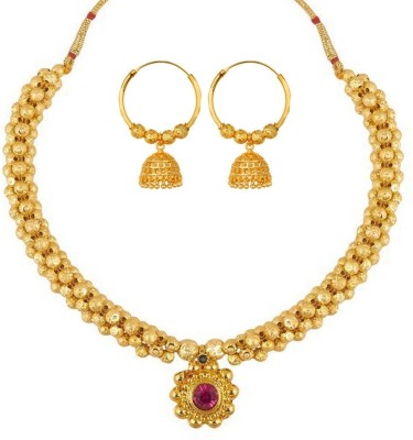 Lila Brass, Copper, Dori, Alloy Gold-plated Gold, Brown, Maroon Jewellery Set(Pack of 1)