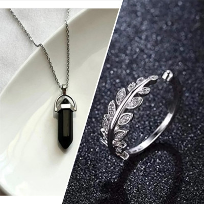 Vipunj Stainless Steel Sterling Silver Black, Silver Jewellery Set(Pack of 2)