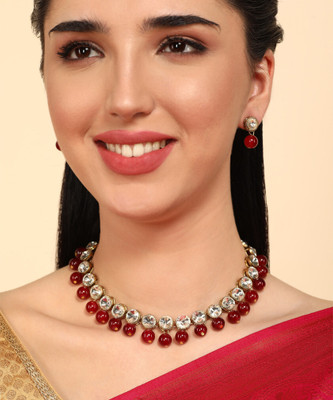 DHIVARA Brass Copper Maroon, Silver Jewellery Set(Pack of 1)