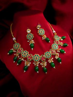 Vermont Brass Gold-plated Green, Red, White Jewellery Set(Pack of 2)