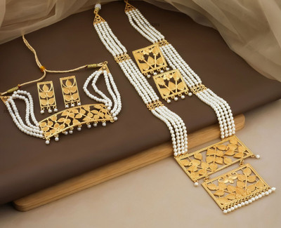 TINALIVA Brass Gold-plated Gold, White Jewellery Set(Pack of 1)