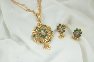 TAP Fashion Copper Gold-plated Green Jewellery Set(Pack of 4)