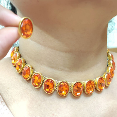Buybox Metal Gold-plated Orange Jewellery Set(Pack of 1)