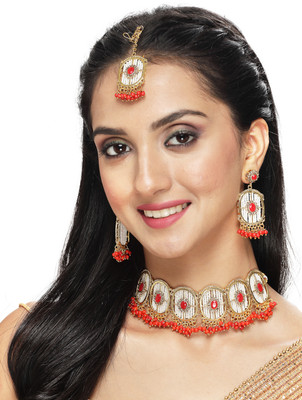Sukkhi Alloy Gold-plated Orange Jewellery Set(Pack of 1)