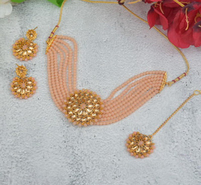 GEODE DELIGHT Alloy Gold-plated Beige Jewellery Set(Pack of 1)