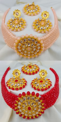 kuber immitation Brass Gold-plated Pink, Red Jewellery Set(Pack of 1)