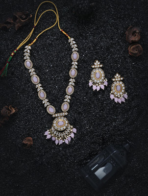 Reesha Jewel Brass Pink Jewellery Set(Pack of 1)