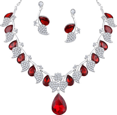 Atasi International Alloy Rhodium Silver, Ruby Red Jewellery Set(Pack of 2)