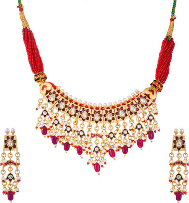 SHIRISHA Brass Gold-plated Red Jewellery Set(Pack of 1)