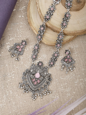 Diva creation Oxidised Silver Black Silver Pink, Silver Jewellery Set(Pack of 1)
