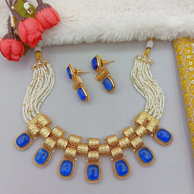 NANDAI Alloy Gold-plated Gold, Blue Jewellery Set(Pack of 1)