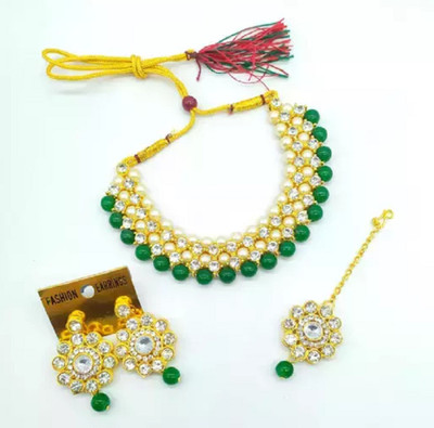 jatin imitation Metal Gold-plated Green Jewellery Set(Pack of 1)