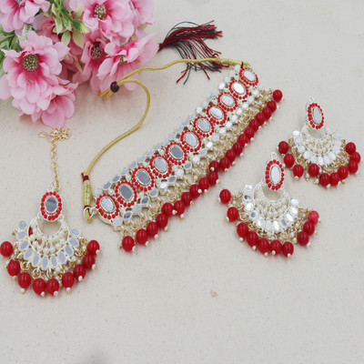 bwon Alloy Gold-plated Red Jewellery Set(Pack of 1)