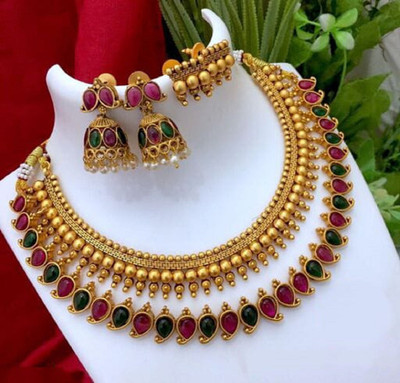 house of common Copper Gold-plated Gold, Red, Green Jewellery Set(Pack of 1)