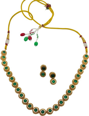 DK FASHION JEWELS Copper Gold-plated Green Jewellery Set(Pack of 1)