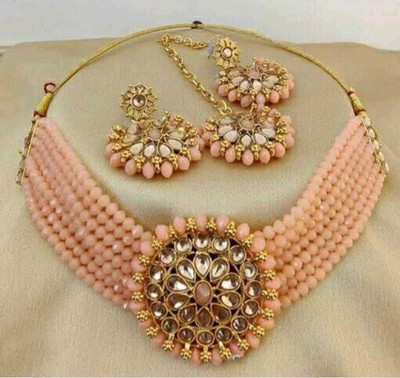 Ruhi Alloy Gold-plated Pink, Gold Jewellery Set(Pack of 1)