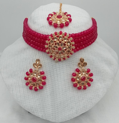 MAYRA TRADING Alloy Gold-plated Pink Jewellery Set(Pack of 3)