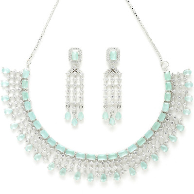 ZENEME Brass Rhodium Silver, Green Jewellery Set(Pack of 1)