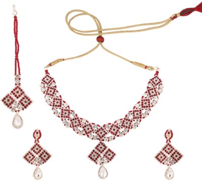 CHARMING JEWELS Brass Gold-plated Maroon Jewellery Set(Pack of 4)