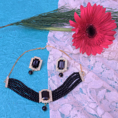 Darsha Collections Sterling Silver Gold-plated Black Jewellery Set(Pack of 1)